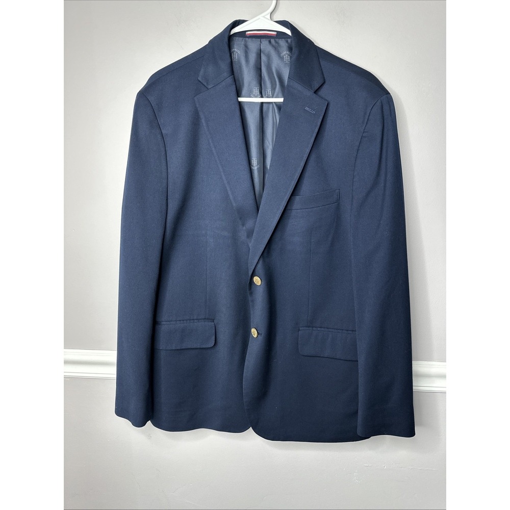 Tommy Hilfiger Sports Coat Suit Jacket Gold Buttons 44S Navy Blue Notch 4 Button